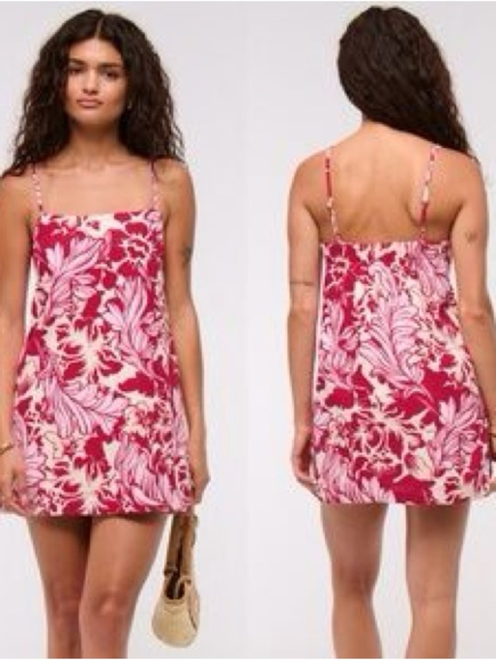 Abercrombie & Fitch Red and White Floral Spaghetti-Strap Romper with pockets!